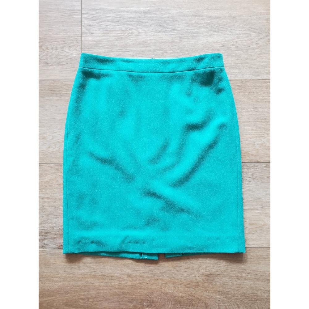 J.Crew The Pencil Skirt, Green, Wool Blend, Size 6